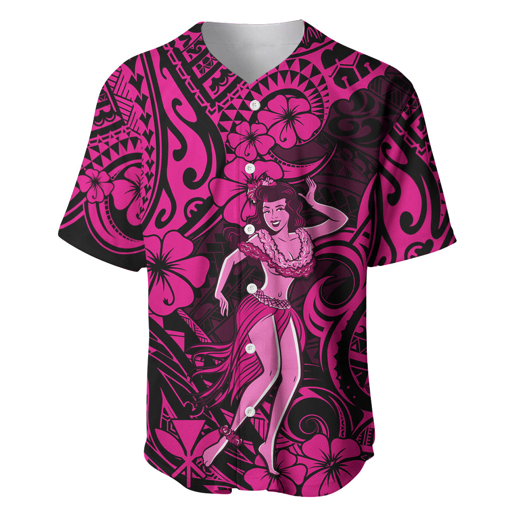 Hawaii Hula Girl Baseball Jersey Polynesian Pattern Pink Version - Wonder Print Shop