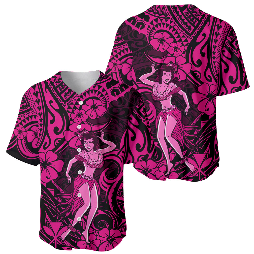 Hawaii Hula Girl Baseball Jersey Polynesian Pattern Pink Version - Wonder Print Shop