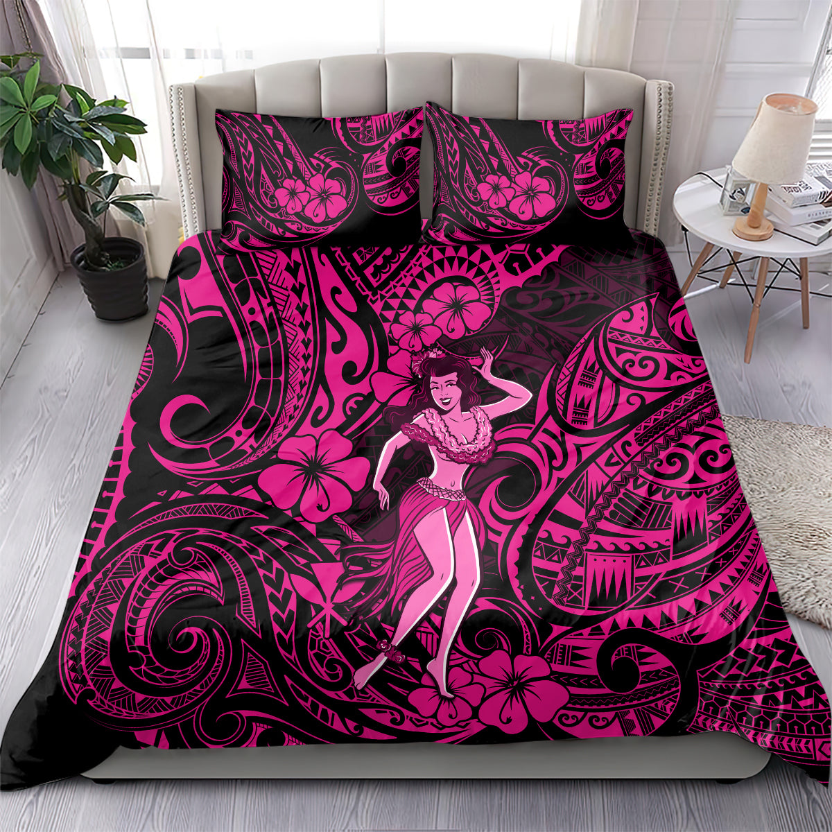 Hawaii Hula Girl Bedding Set Polynesian Pattern Pink Version - Wonder Print Shop