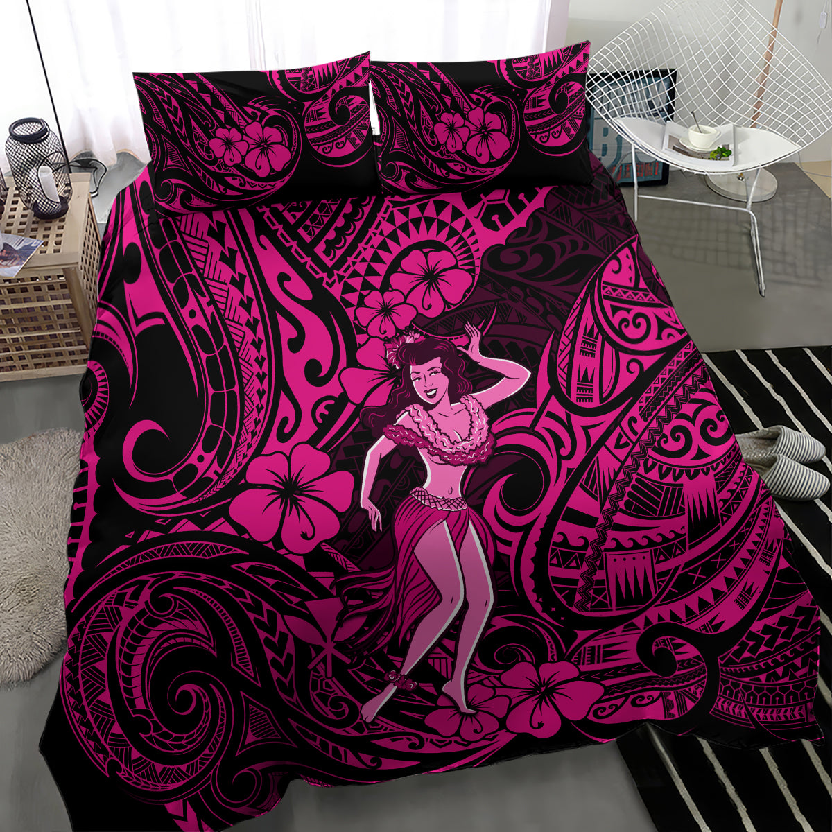 Hawaii Hula Girl Bedding Set Polynesian Pattern Pink Version - Wonder Print Shop