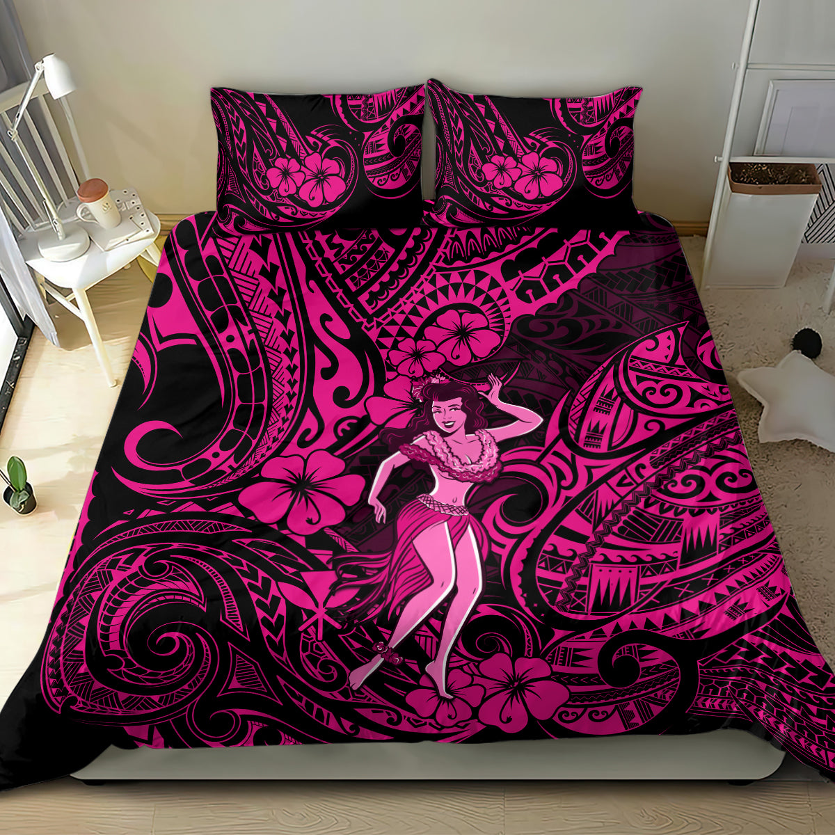 Hawaii Hula Girl Bedding Set Polynesian Pattern Pink Version - Wonder Print Shop