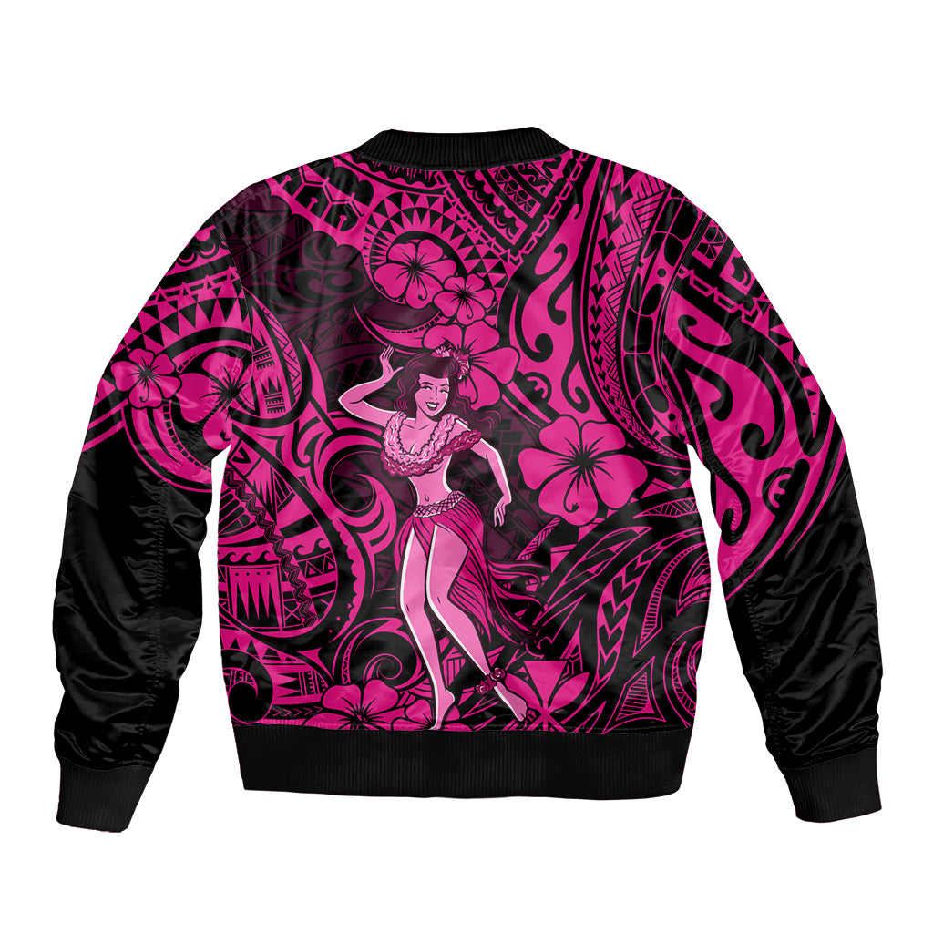 Hawaii Hula Girl Bomber Jacket Polynesian Pattern Pink Version - Wonder Print Shop