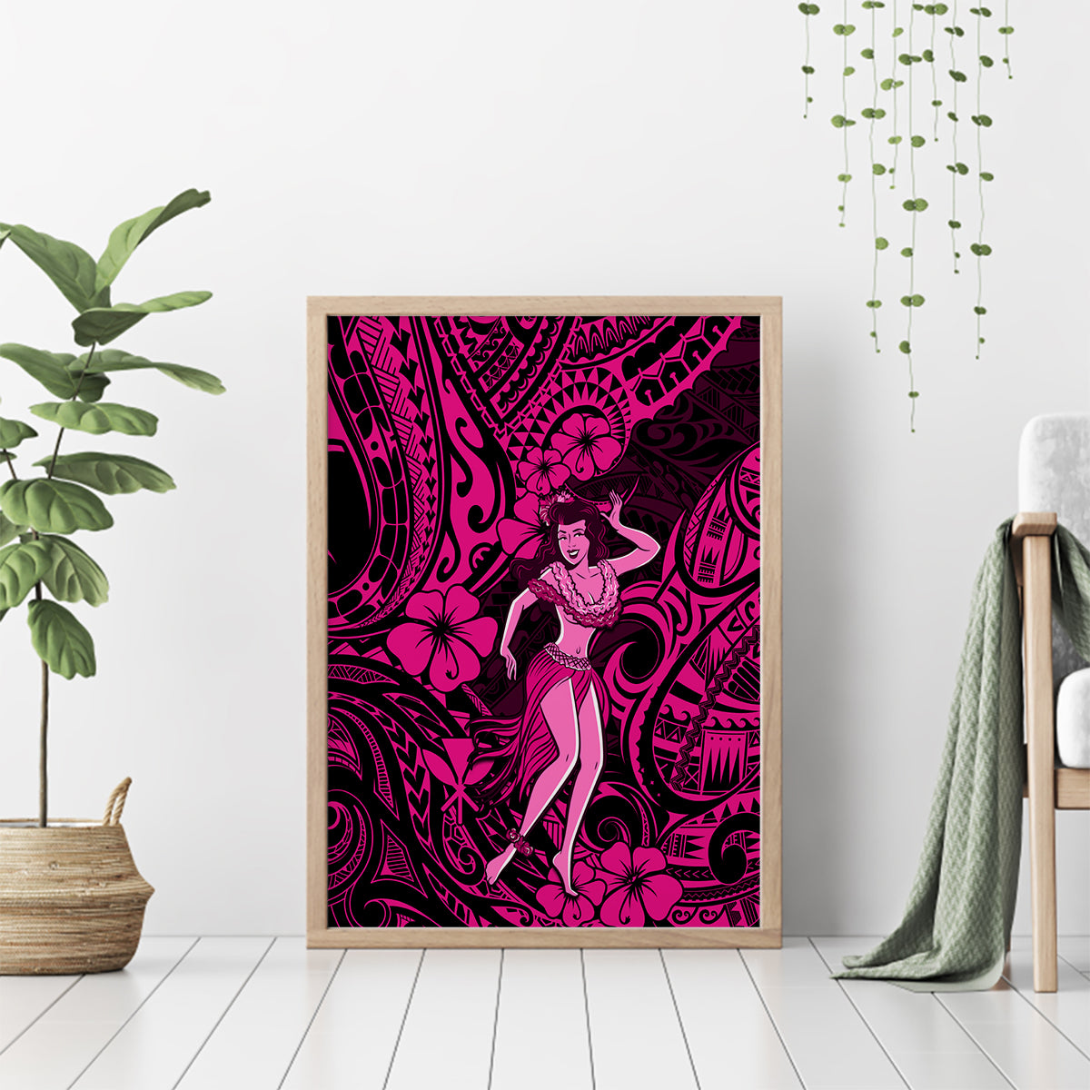 Hawaii Hula Girl Canvas Wall Art Polynesian Pattern Pink Version - Wonder Print Shop
