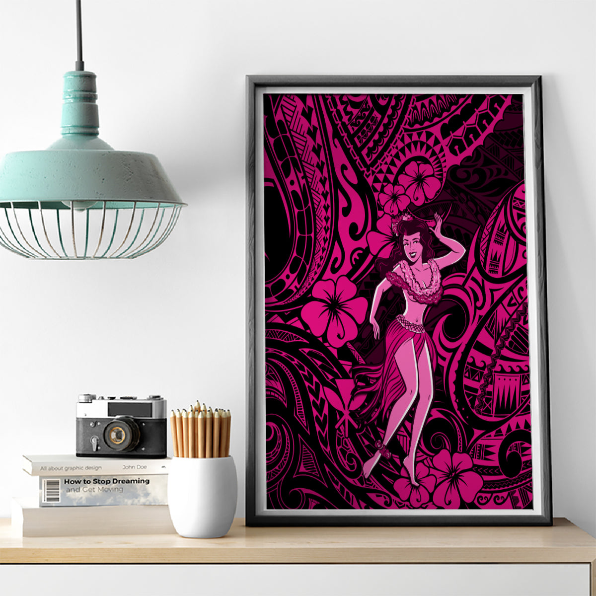 Hawaii Hula Girl Canvas Wall Art Polynesian Pattern Pink Version - Wonder Print Shop
