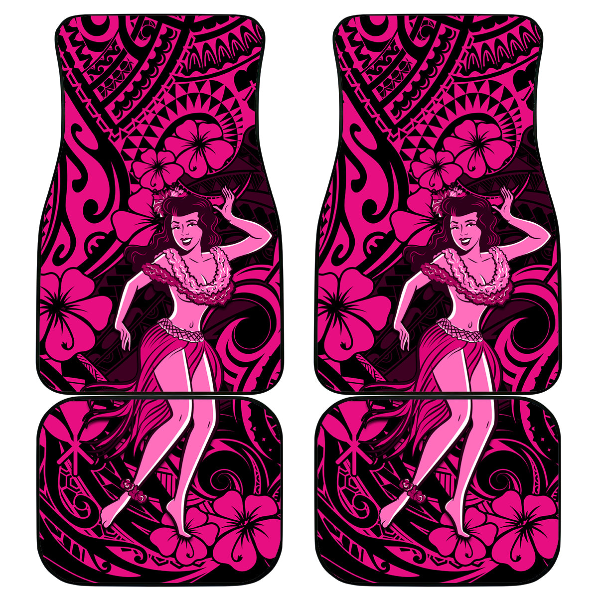 Hawaii Hula Girl Car Mats Polynesian Pattern Pink Version - Wonder Print Shop