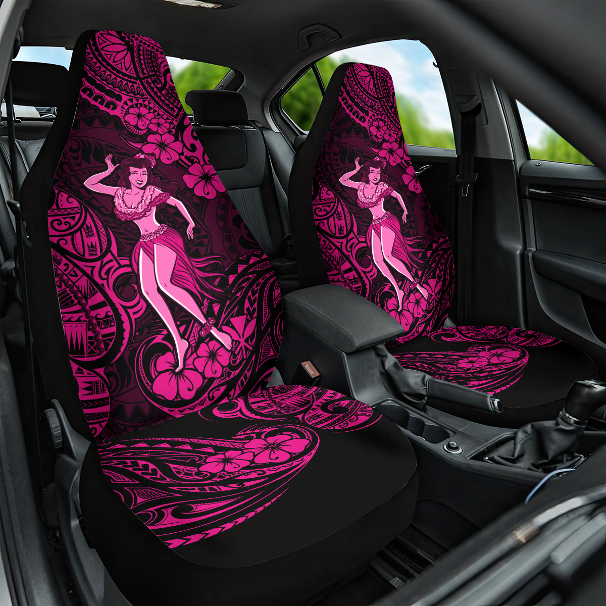 Hawaii Hula Girl Car Seat Cover Polynesian Pattern Pink Version - Wonder Print Shop