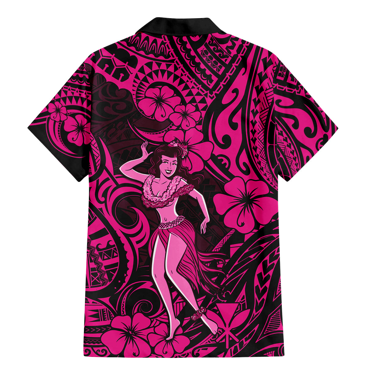 Hawaii Hula Girl Family Matching Mermaid Dress and Hawaiian Shirt Polynesian Pattern Pink Version - Wonder Print Shop