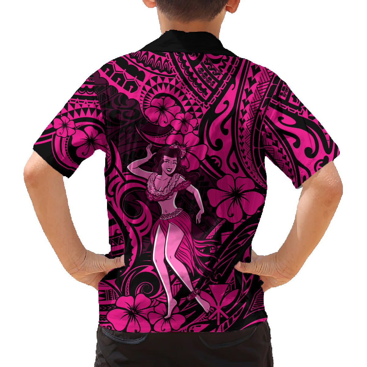 Hawaii Hula Girl Family Matching Puletasi Dress and Hawaiian Shirt Polynesian Pattern Pink Version - Wonder Print Shop
