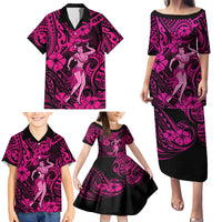 Hawaii Hula Girl Family Matching Puletasi Dress and Hawaiian Shirt Polynesian Pattern Pink Version - Wonder Print Shop