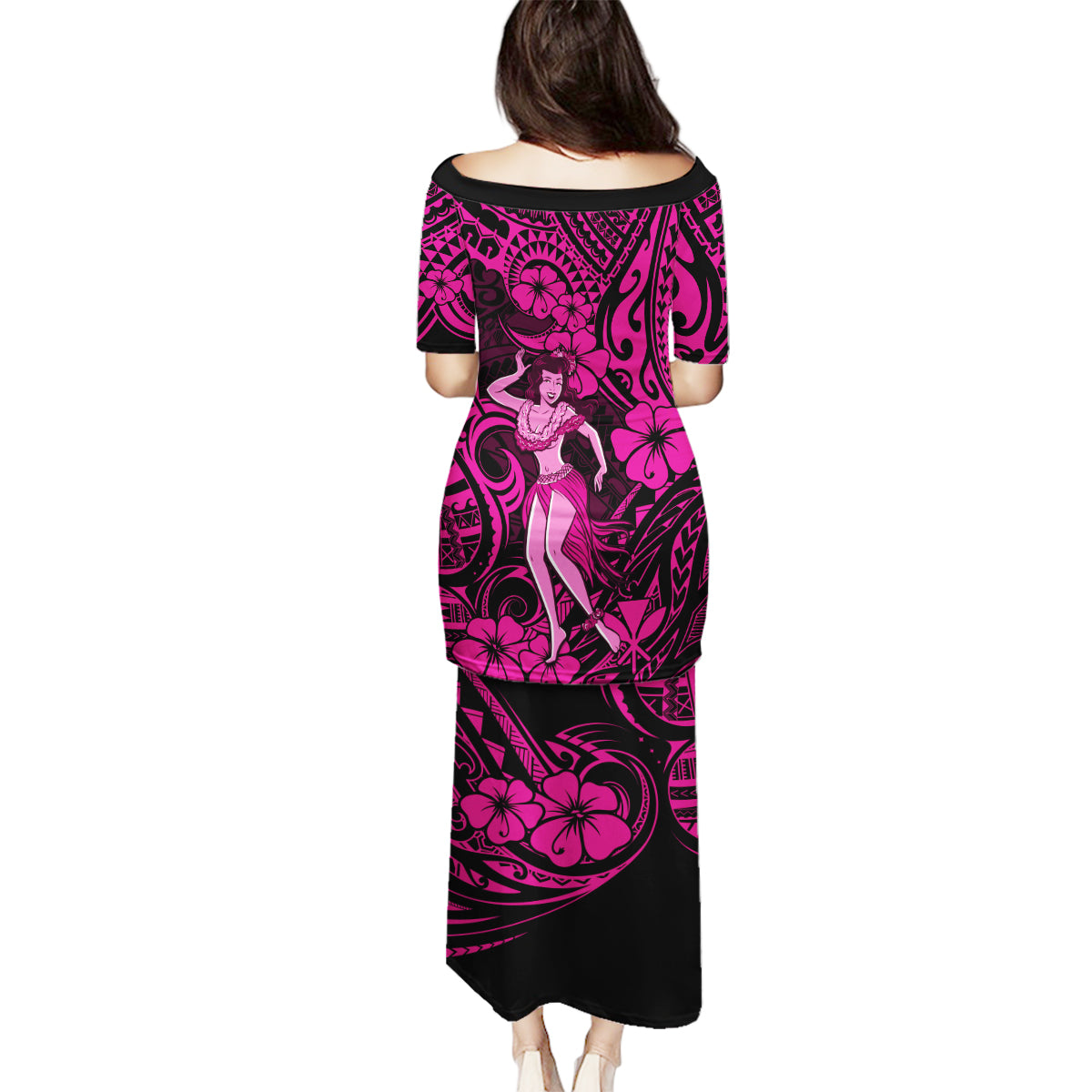 Hawaii Hula Girl Family Matching Puletasi Dress and Hawaiian Shirt Polynesian Pattern Pink Version - Wonder Print Shop