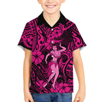 Hawaii Hula Girl Family Matching Summer Maxi Dress and Hawaiian Shirt Polynesian Pattern Pink Version - Wonder Print Shop