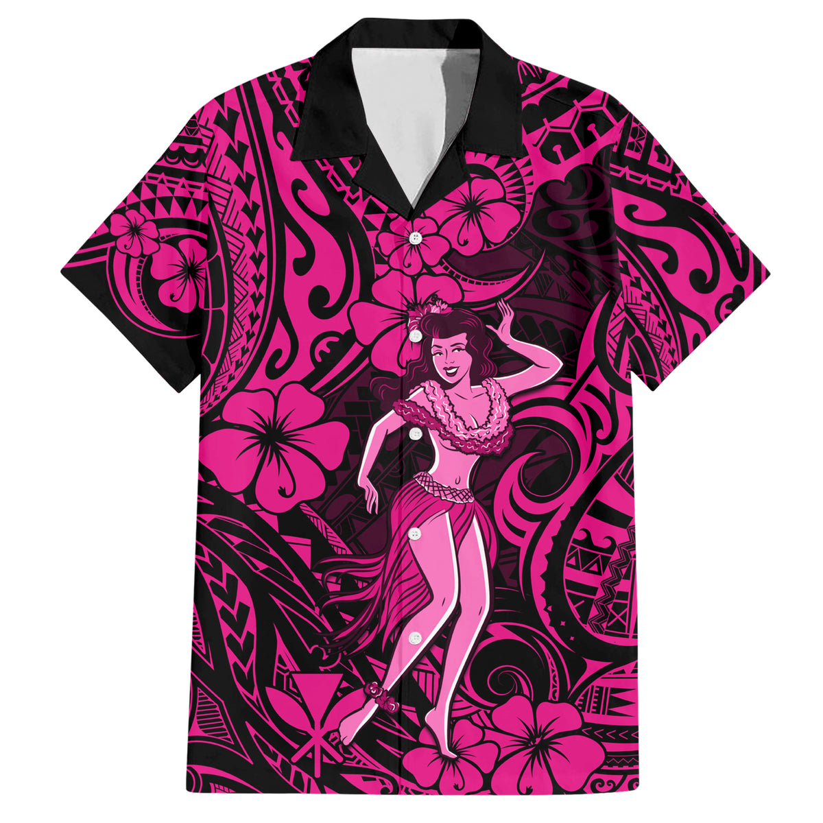 Hawaii Hula Girl Hawaiian Shirt Polynesian Pattern Pink Version - Wonder Print Shop