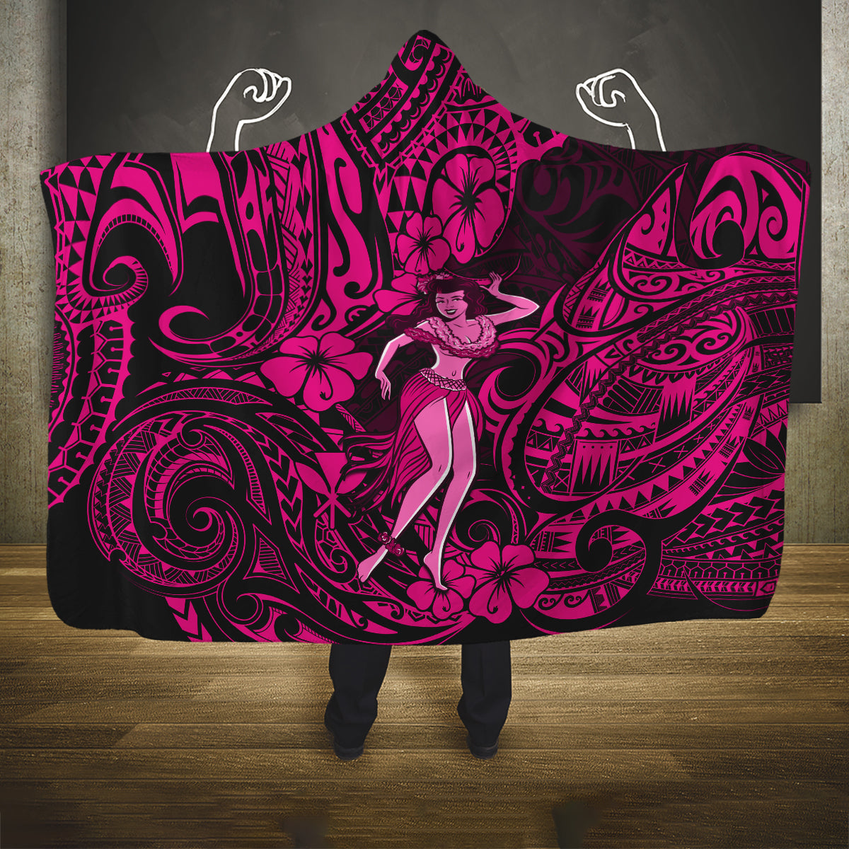 hawaii-hula-girl-hooded-blanket-polynesian-pattern-pink-version