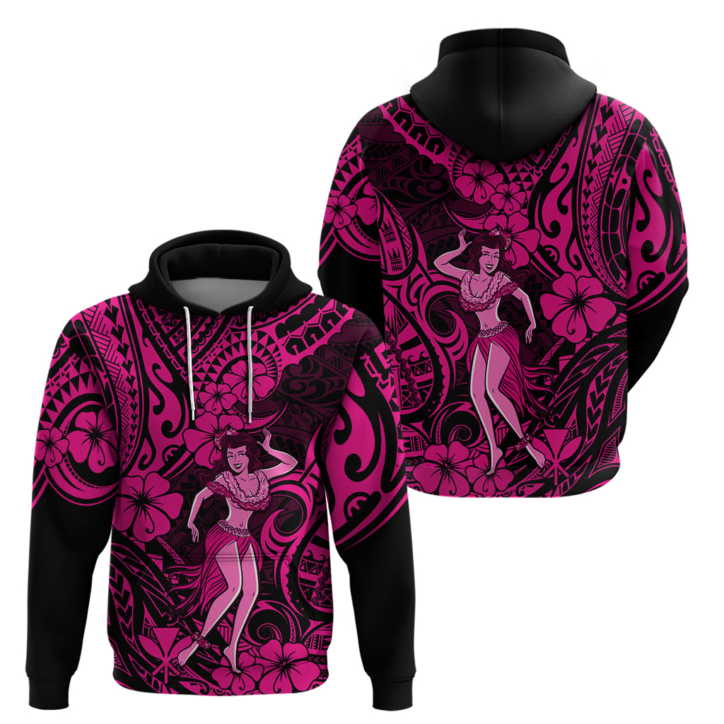 Hawaii Hula Girl Hoodie Polynesian Pattern Pink Version - Wonder Print Shop