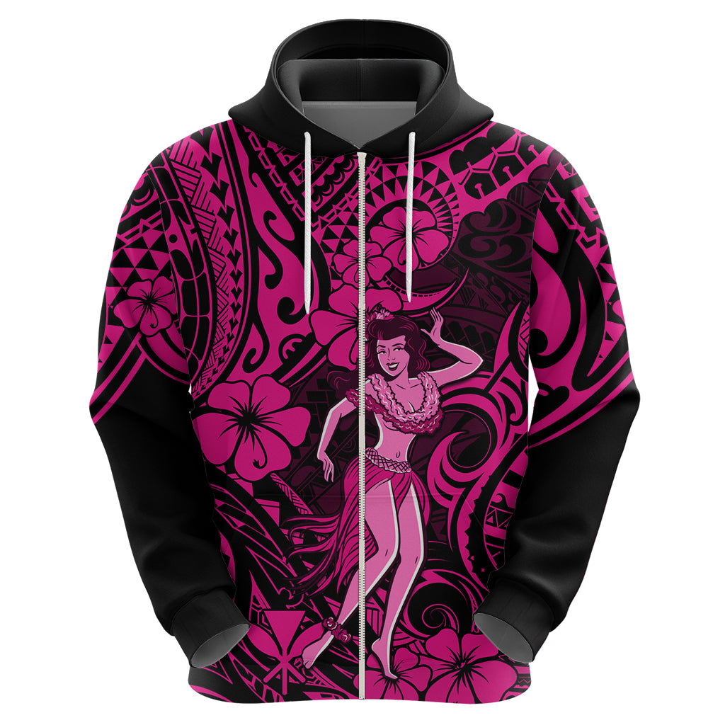 Hawaii Hula Girl Hoodie Polynesian Pattern Pink Version - Wonder Print Shop