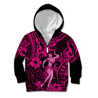 Hawaii Hula Girl Kid Hoodie Polynesian Pattern Pink Version - Wonder Print Shop