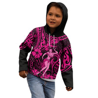 Hawaii Hula Girl Kid Hoodie Polynesian Pattern Pink Version - Wonder Print Shop