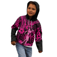 Hawaii Hula Girl Kid Hoodie Polynesian Pattern Pink Version - Wonder Print Shop