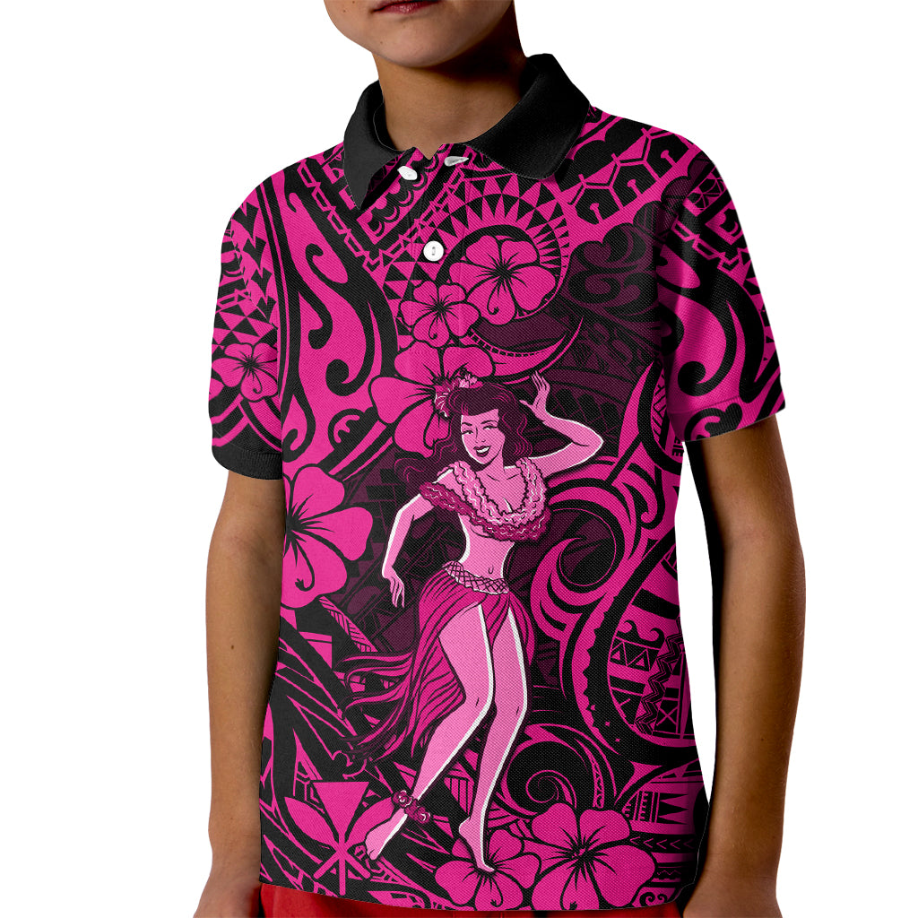 Hawaii Hula Girl Kid Polo Shirt Polynesian Pattern Pink Version - Wonder Print Shop