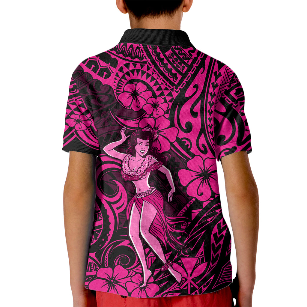 Hawaii Hula Girl Kid Polo Shirt Polynesian Pattern Pink Version - Wonder Print Shop
