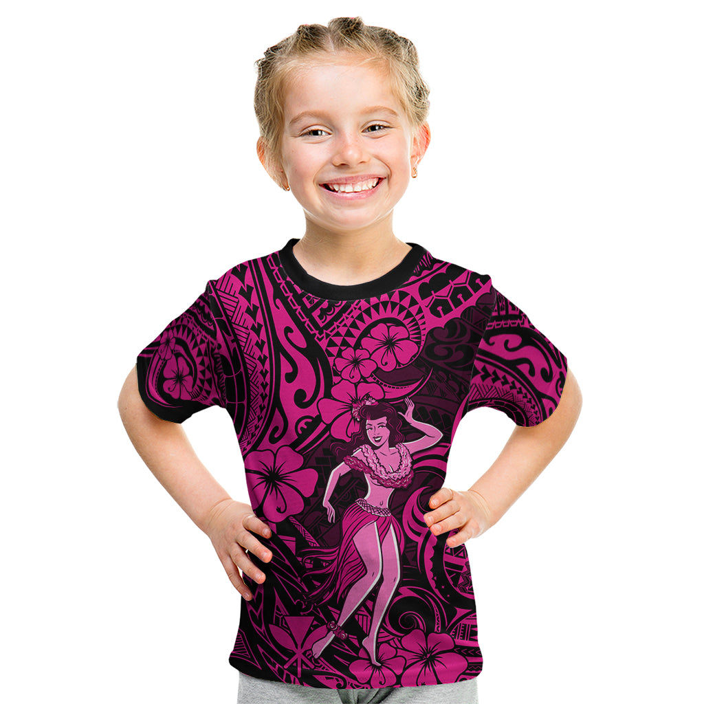 Hawaii Hula Girl Kid T Shirt Polynesian Pattern Pink Version - Wonder Print Shop