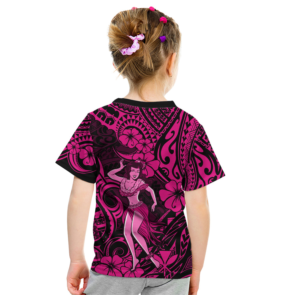 Hawaii Hula Girl Kid T Shirt Polynesian Pattern Pink Version - Wonder Print Shop
