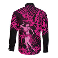 Hawaii Hula Girl Long Sleeve Button Shirt Polynesian Pattern Pink Version - Wonder Print Shop