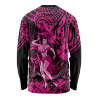 Hawaii Hula Girl Long Sleeve Shirt Polynesian Pattern Pink Version - Wonder Print Shop