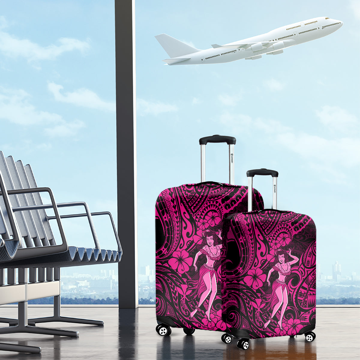 Hawaii Hula Girl Luggage Cover Polynesian Pattern Pink Version - Wonder Print Shop
