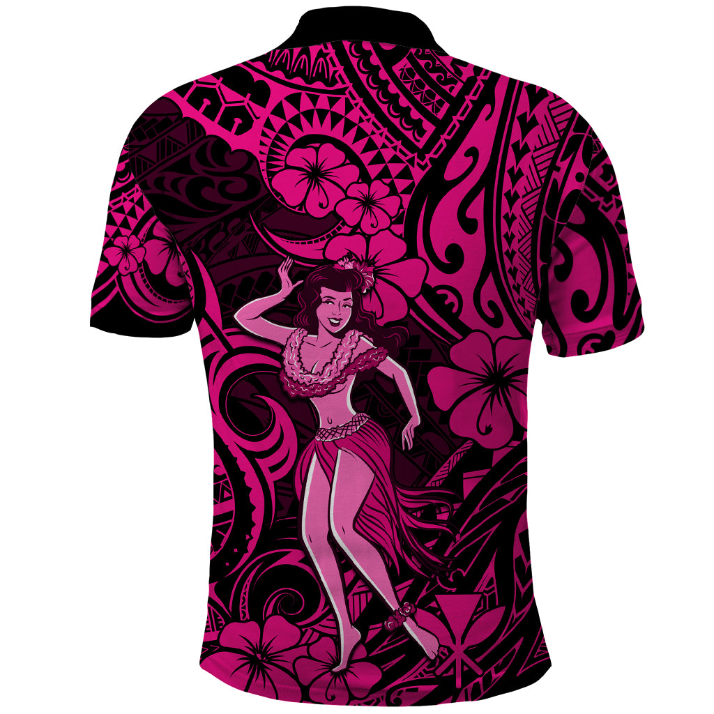 Hawaii Hula Girl Polo Shirt Polynesian Pattern Pink Version - Wonder Print Shop
