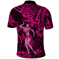 Hawaii Hula Girl Polo Shirt Polynesian Pattern Pink Version - Wonder Print Shop