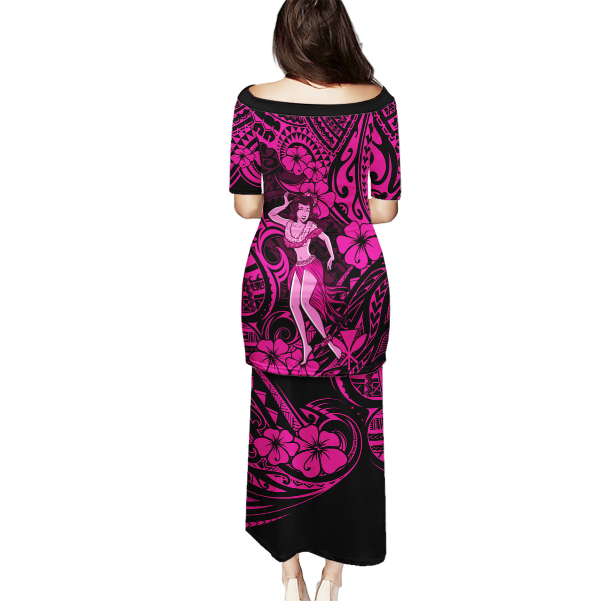 Hawaii Hula Girl Puletasi Polynesian Pattern Pink Version - Wonder Print Shop