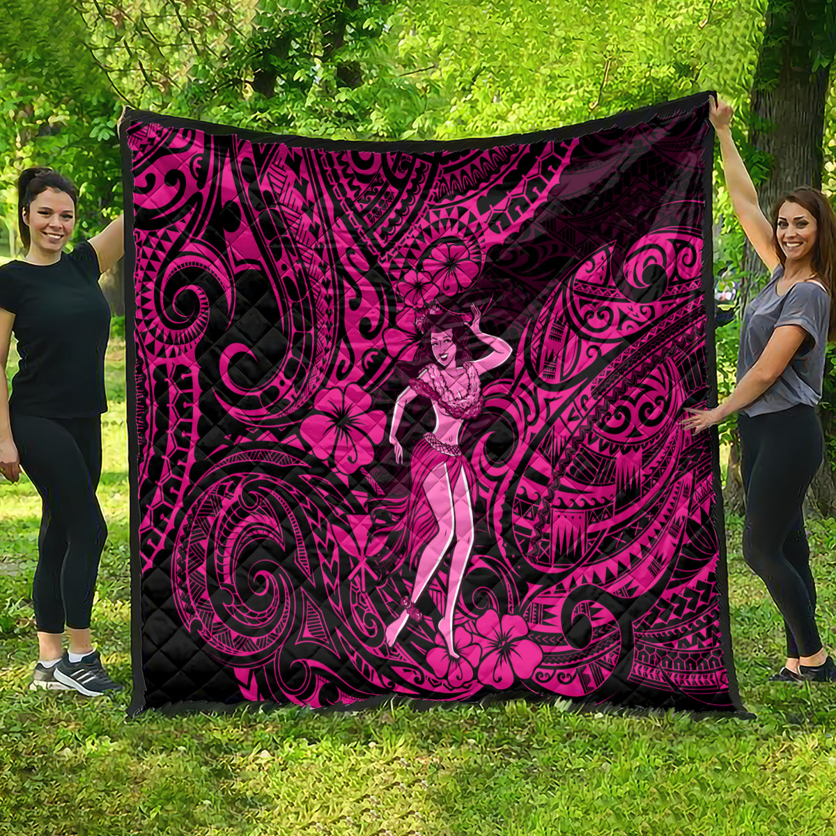 Hawaii Hula Girl Quilt Polynesian Pattern Pink Version - Wonder Print Shop