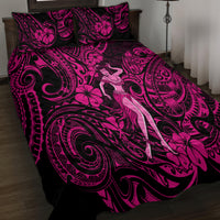 Hawaii Hula Girl Quilt Bed Set Polynesian Pattern Pink Version - Wonder Print Shop