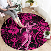 hawaii-hula-girl-round-carpet-polynesian-pattern-pink-version