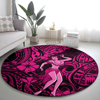 hawaii-hula-girl-round-carpet-polynesian-pattern-pink-version
