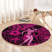 hawaii-hula-girl-round-carpet-polynesian-pattern-pink-version