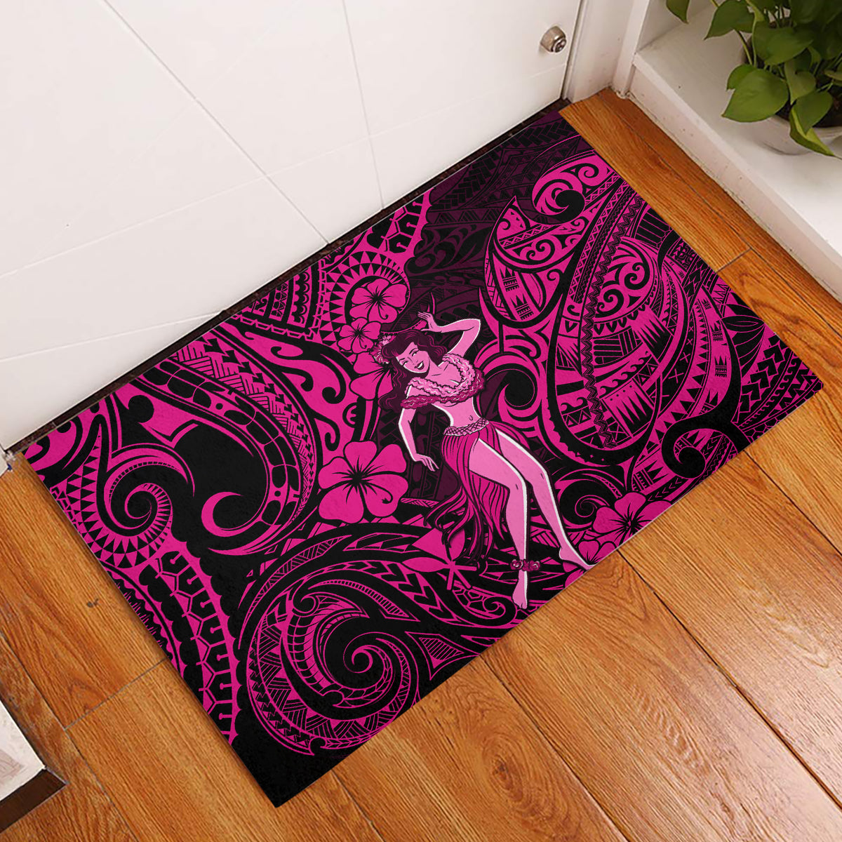 Hawaii Hula Girl Rubber Doormat Polynesian Pattern Pink Version - Wonder Print Shop