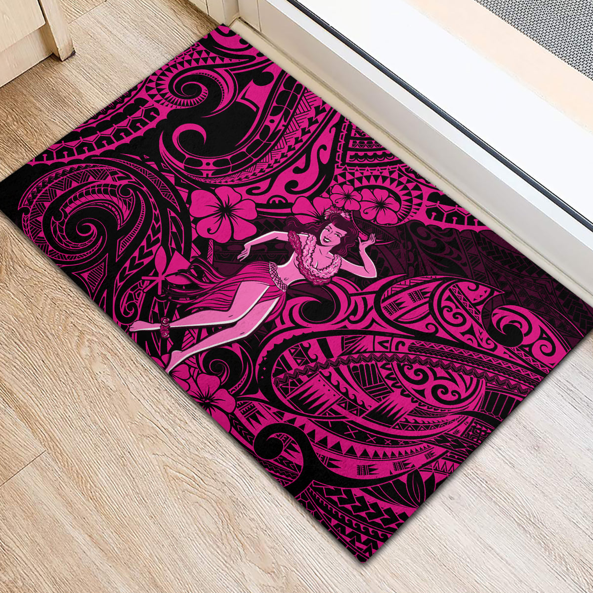 Hawaii Hula Girl Rubber Doormat Polynesian Pattern Pink Version - Wonder Print Shop