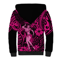 Hawaii Hula Girl Sherpa Hoodie Polynesian Pattern Pink Version - Wonder Print Shop