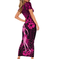 Hawaii Hula Girl Short Sleeve Bodycon Dress Polynesian Pattern Pink Version - Wonder Print Shop