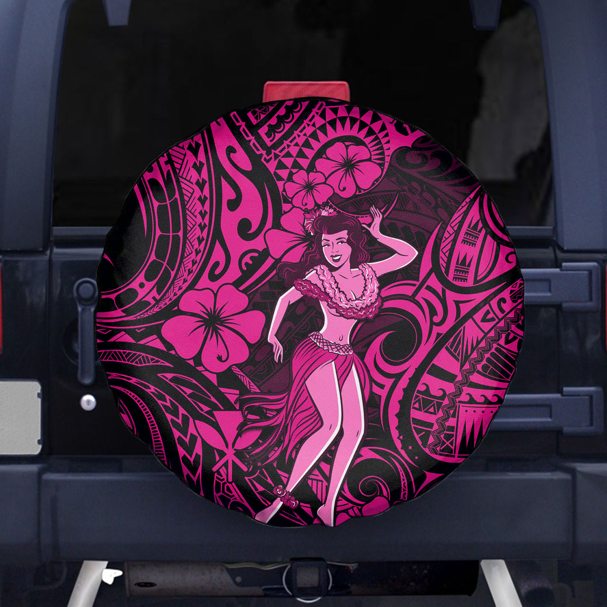 Hawaii Hula Girl Spare Tire Cover Polynesian Pattern Pink Version - Wonder Print Shop
