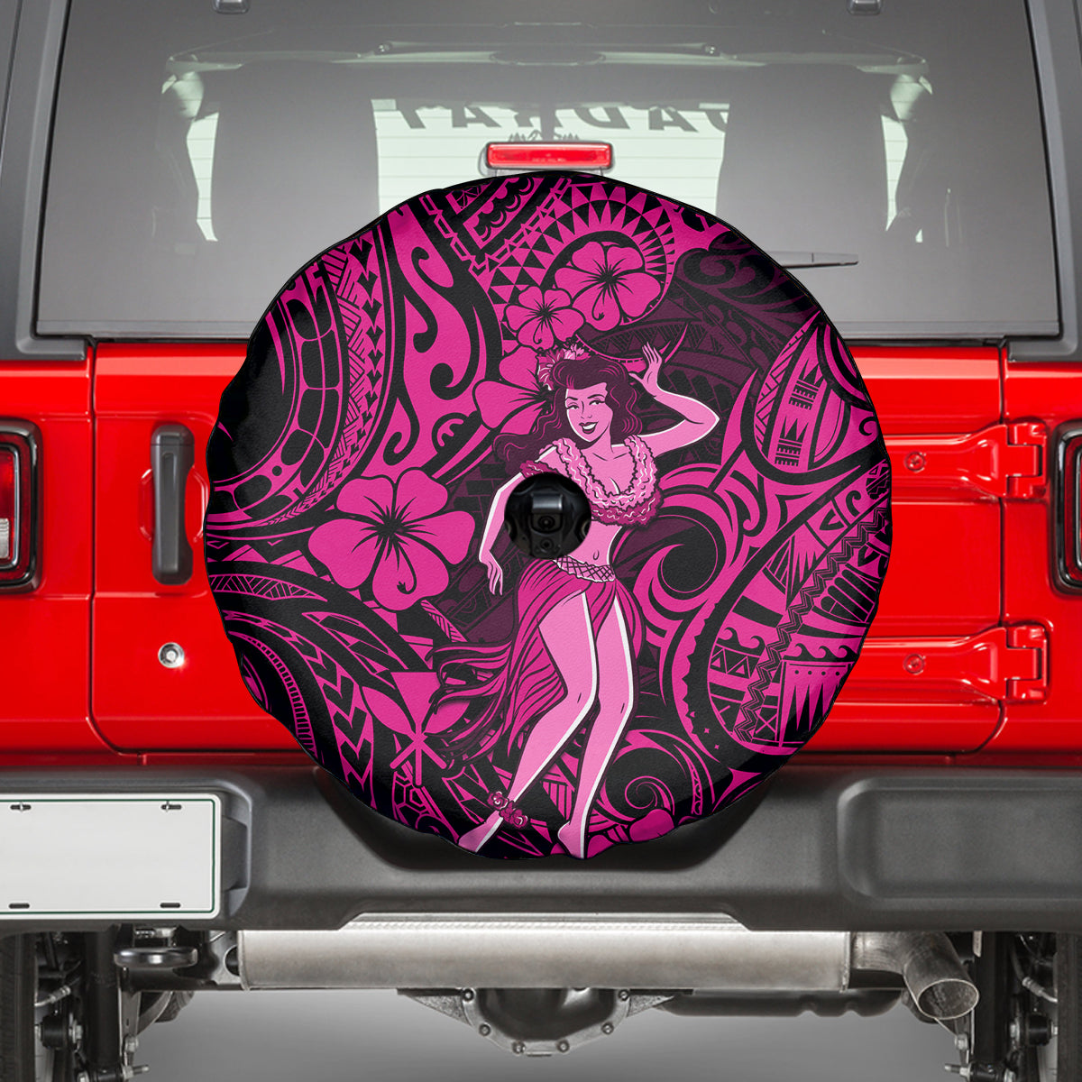 Hawaii Hula Girl Spare Tire Cover Polynesian Pattern Pink Version - Wonder Print Shop