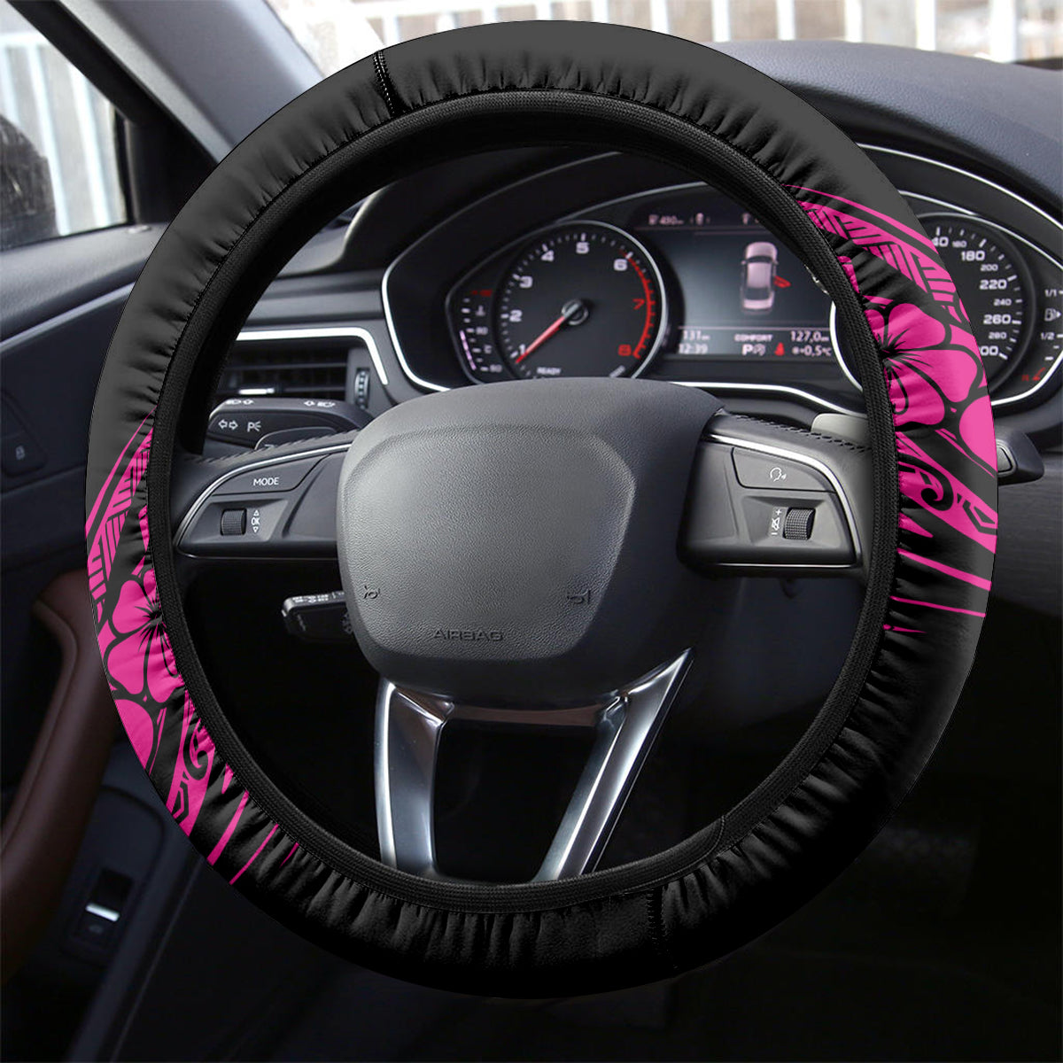 Hawaii Hula Girl Steering Wheel Cover Polynesian Pattern Pink Version - Wonder Print Shop