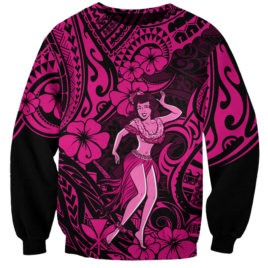 Hawaii Hula Girl Sweatshirt Polynesian Pattern Pink Version - Wonder Print Shop