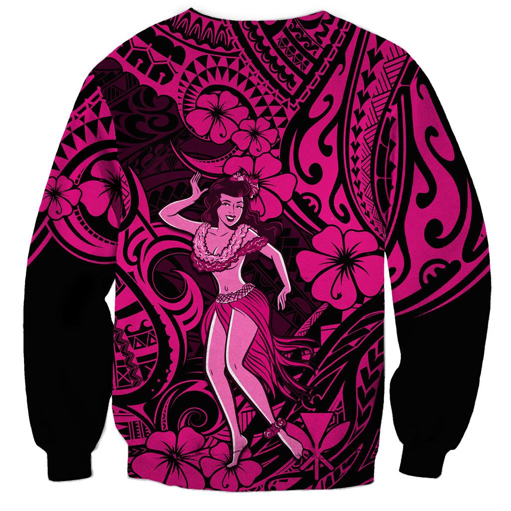 Hawaii Hula Girl Sweatshirt Polynesian Pattern Pink Version - Wonder Print Shop
