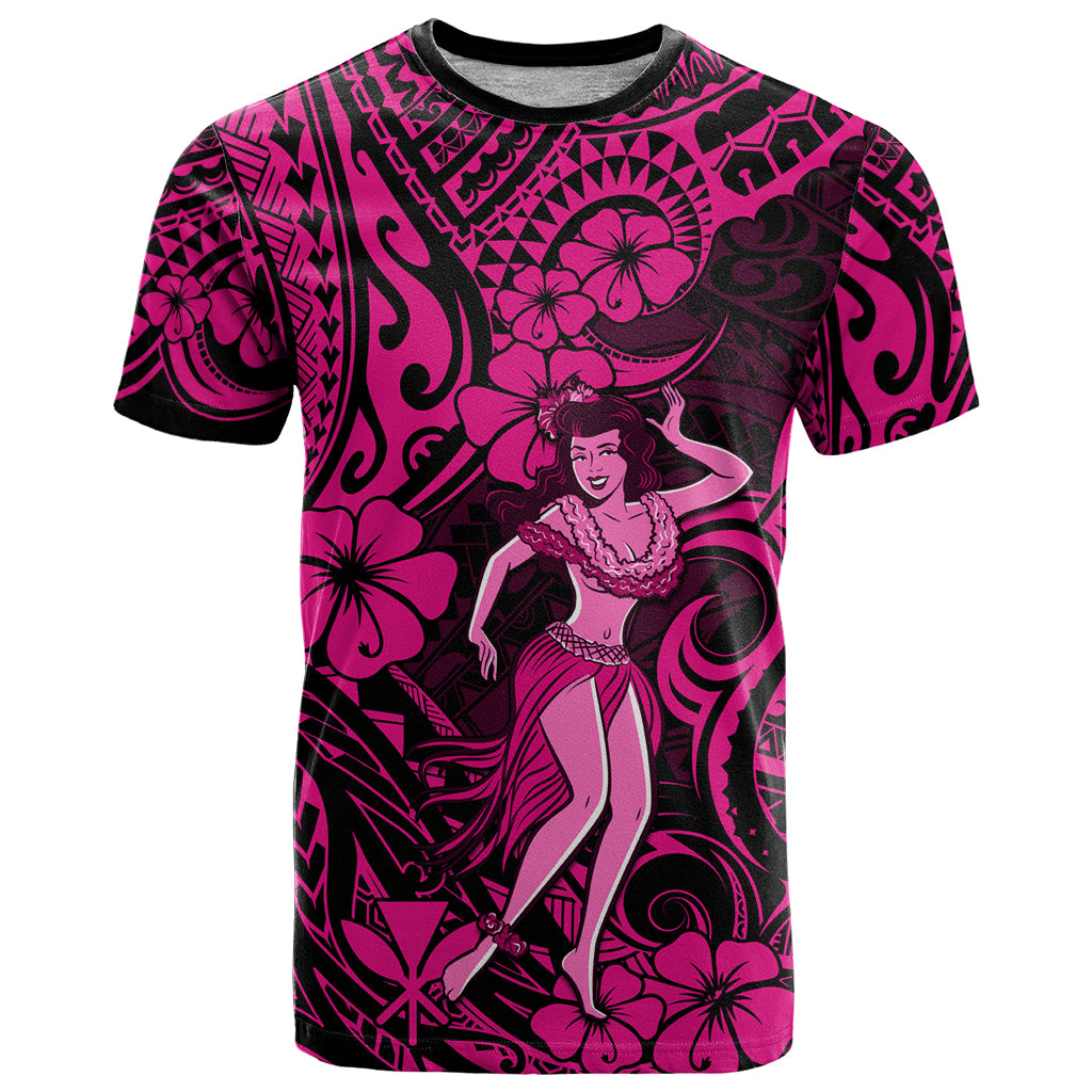 Hawaii Hula Girl T Shirt Polynesian Pattern Pink Version - Wonder Print Shop