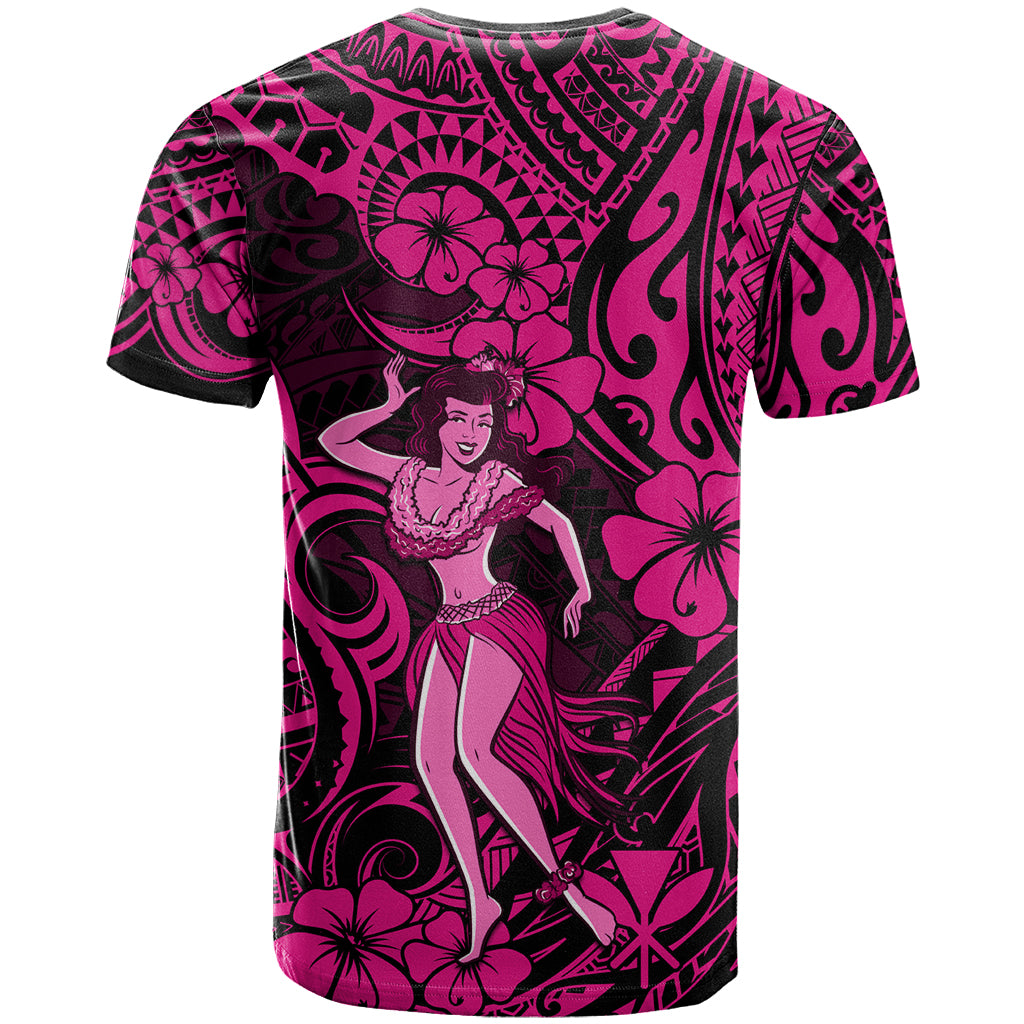 Hawaii Hula Girl T Shirt Polynesian Pattern Pink Version - Wonder Print Shop