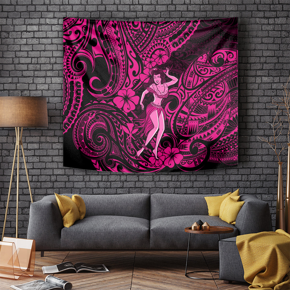 Hawaii Hula Girl Tapestry Polynesian Pattern Pink Version - Wonder Print Shop