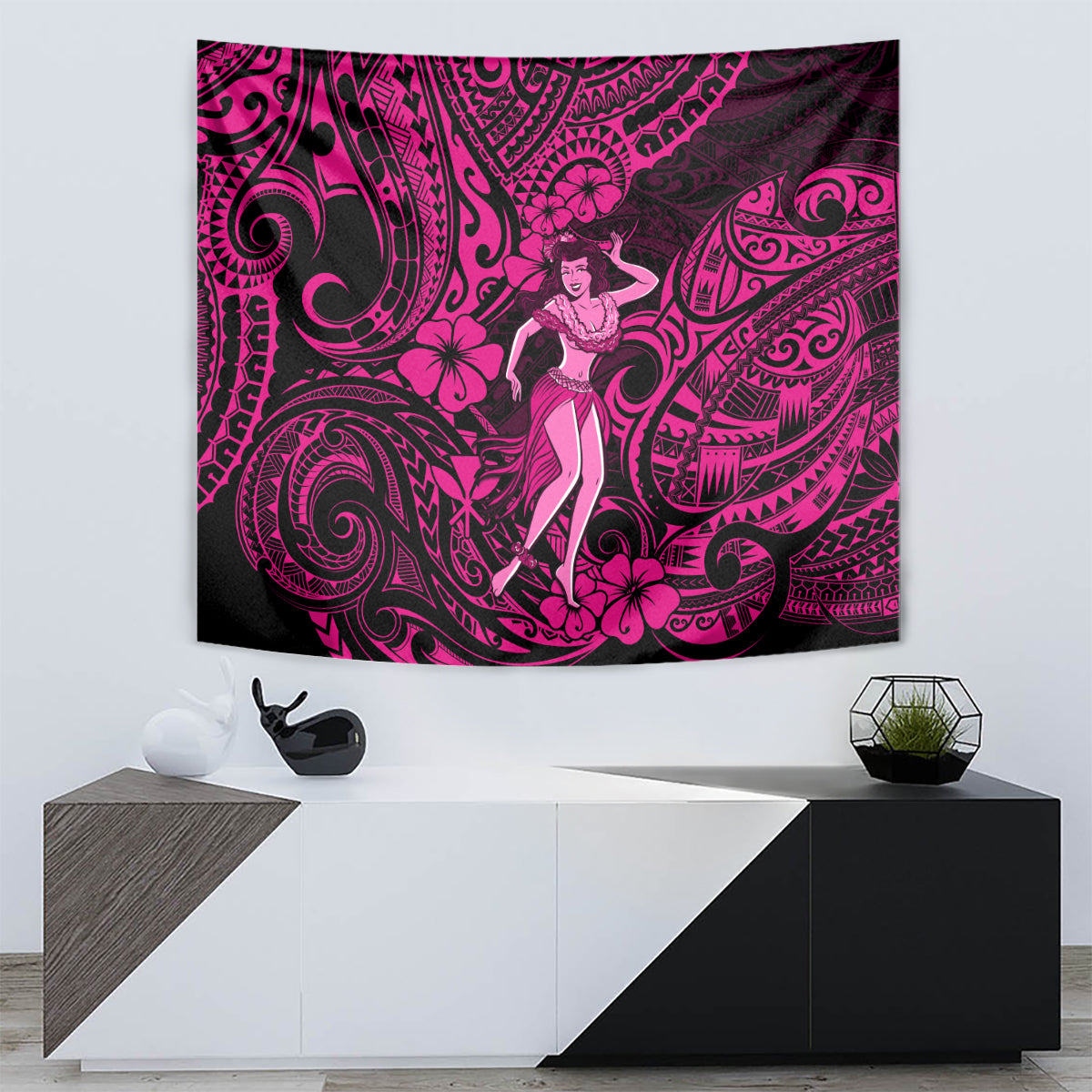 Hawaii Hula Girl Tapestry Polynesian Pattern Pink Version - Wonder Print Shop